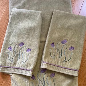 3 like new hand towels, embroidered